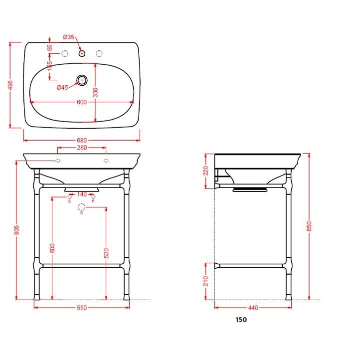 Консоль для раковины Artceram Civitas Quadra 55х44 CIA003 71 cr