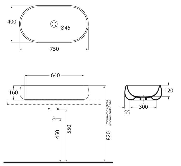 Раковина накладная Azzurra Nuvola NULA07540000BI /(NUV200/AP8 bi)*0 75х40