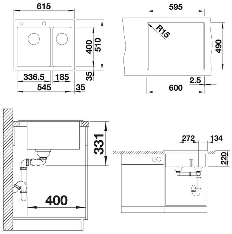 Мойка кухонная Blanco Pleon 6 Split Серый беж 521696 61.5х51