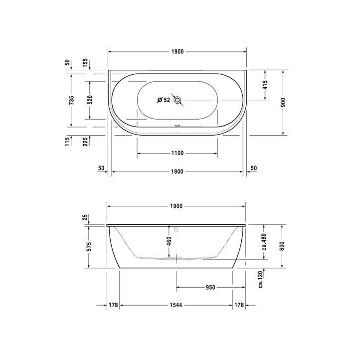 Ванна пристенная Duravit Darling New 700248000000000 190x90