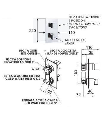 Смеситель для ванны и душа Remer SQ 3 S9373 (хром)