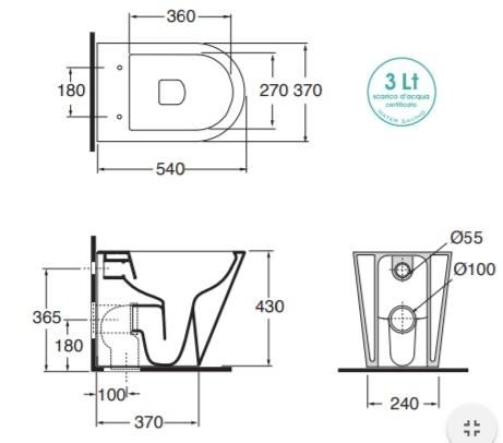 Унитаз приставной Azzurra Forma FMVCTPE00000BI/(FOR100E/P bi) 54х37