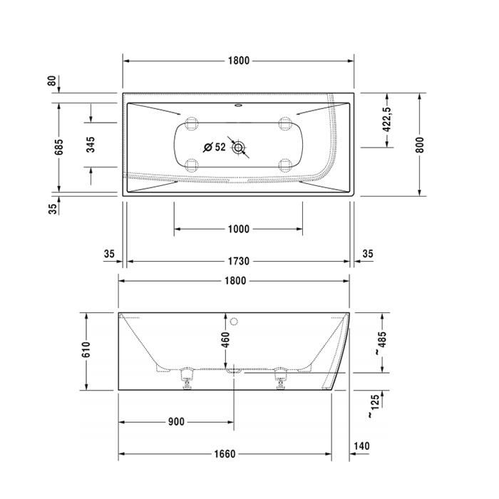 Ванна пристенная Duravit DuraSquare 700427000000000 180x80
