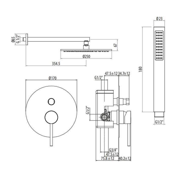 Душевой комплект Gattoni Circle Two 9190/PDBO