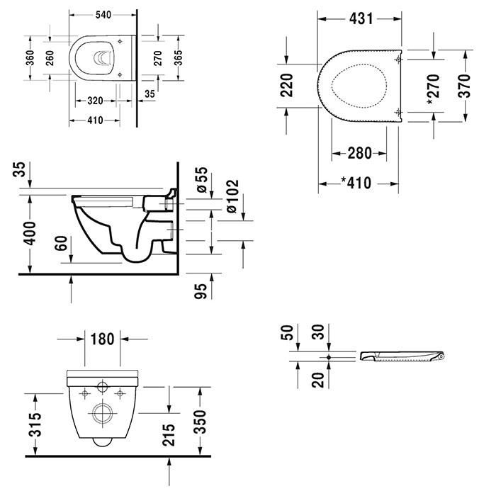 Комплект: подвесной унитаз + сиденье Duravit Starck 3 45270900A11 54x36
