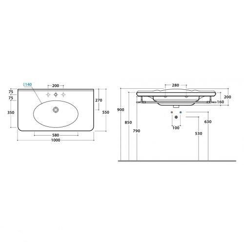 Раковина подвесная/накладная Globo Paestum PA023.BI*1 100х55
