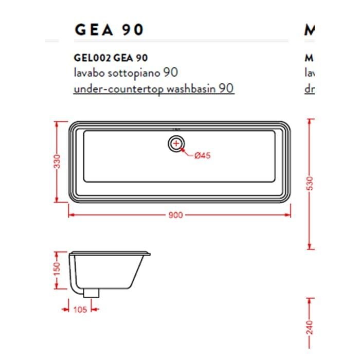 Раковина встраиваемая Artceram Washbasins Gea GEL002 01 00 bi*0 90х33