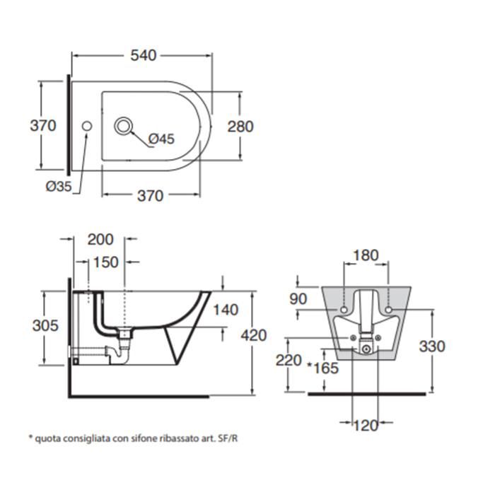 Биде подвесное Azzurra Forma FMBKS000000MBI*1/(FOR500/SOSK bi*1)*1 54х37