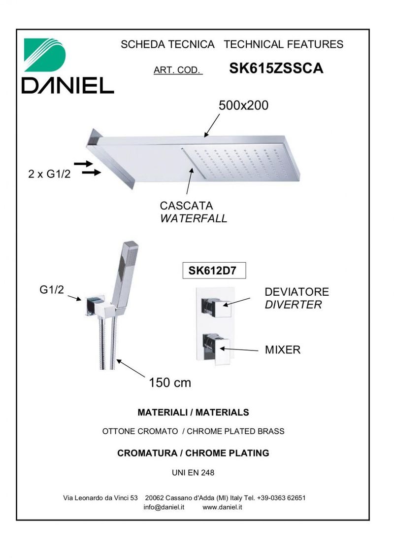 Душевой комплект головка с каскадом цвет хром Daniel Skyline SK615ZSSCA-CR