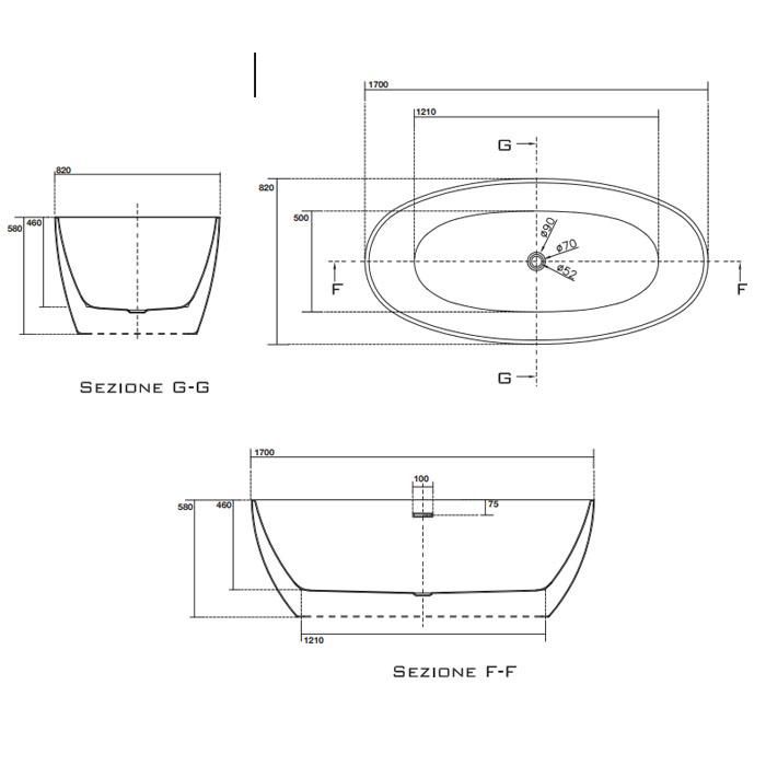 Ванна отдельностоящая Kerasan Flo 742901 170х82