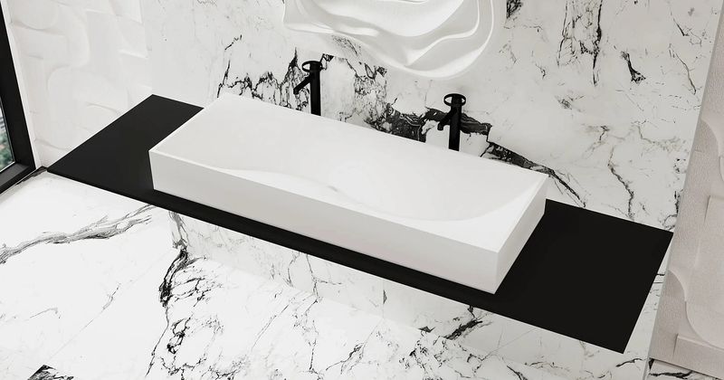 Раковина накладная Salini Sonata S-Stone 1401201M 119.5x45x13 (белый матовый), без донного клапана, двойная