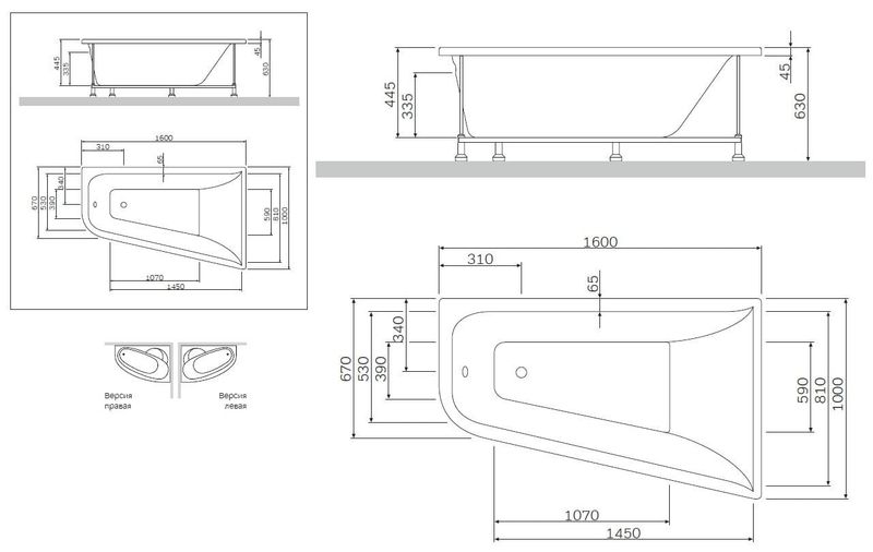 Каркас для ванны AM.PM W72A-160-100W-R2