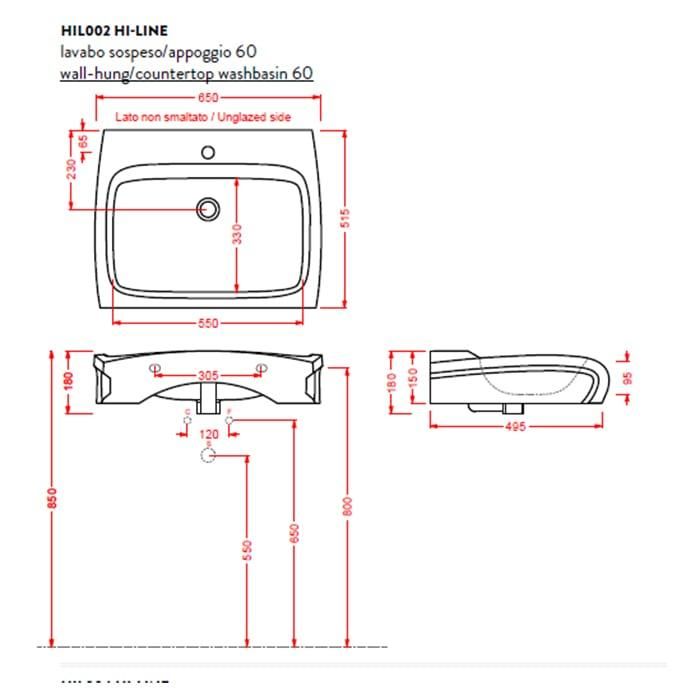 Раковина подвесная/накладна Artceram HI-Line HIL002 01 00 bi*1 60х50