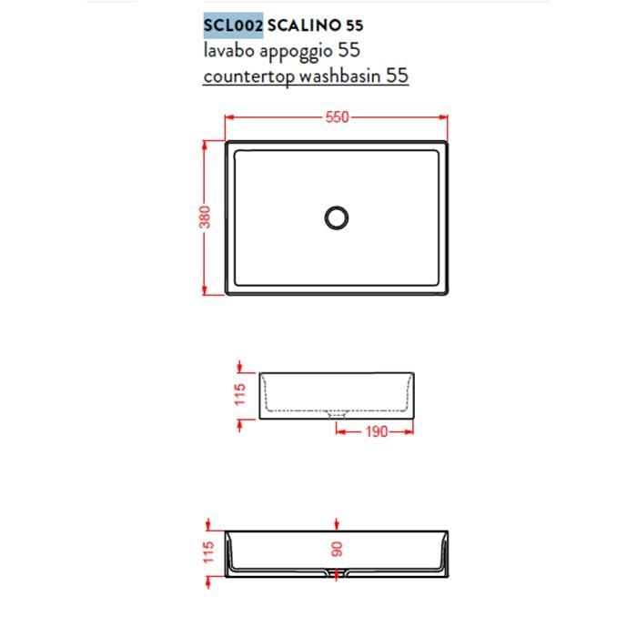 Раковина накладная Artceram Scalino SCL002 01 00 bi 55х38
