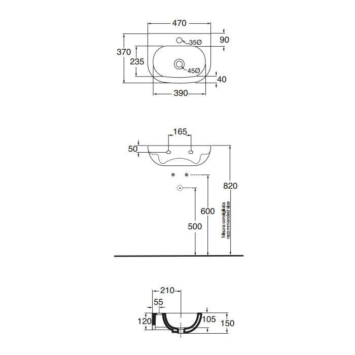 Раковина подвесная Azzurra Nuvola NULS0473700MBI /(NUV246bi)*1 47х37