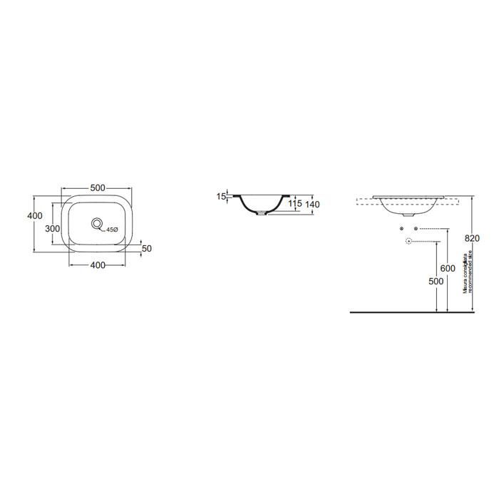 Раковина встраиваемая Azzurra Glaze GLLI05040000BI (GLZ 50x40/IN bi*0) 50х40