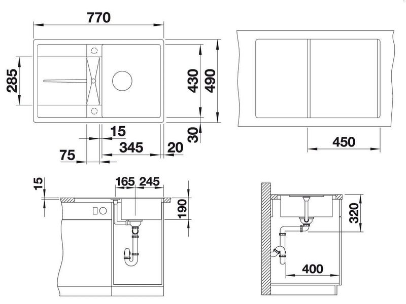 Мойка кухонная Blanco Metra 45S-F Темная скала 519086 77х49