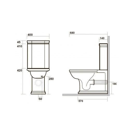Унитаз приставной Kerasan Waldorf 411701 bi 68х40