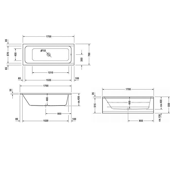 Ванна встраиваемая Duravit D-Code 700097000000000 170х70