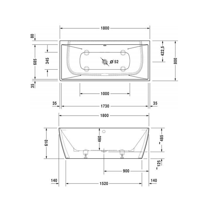 Ванна пристенная Duravit DuraSquare 700429000000000 180x80