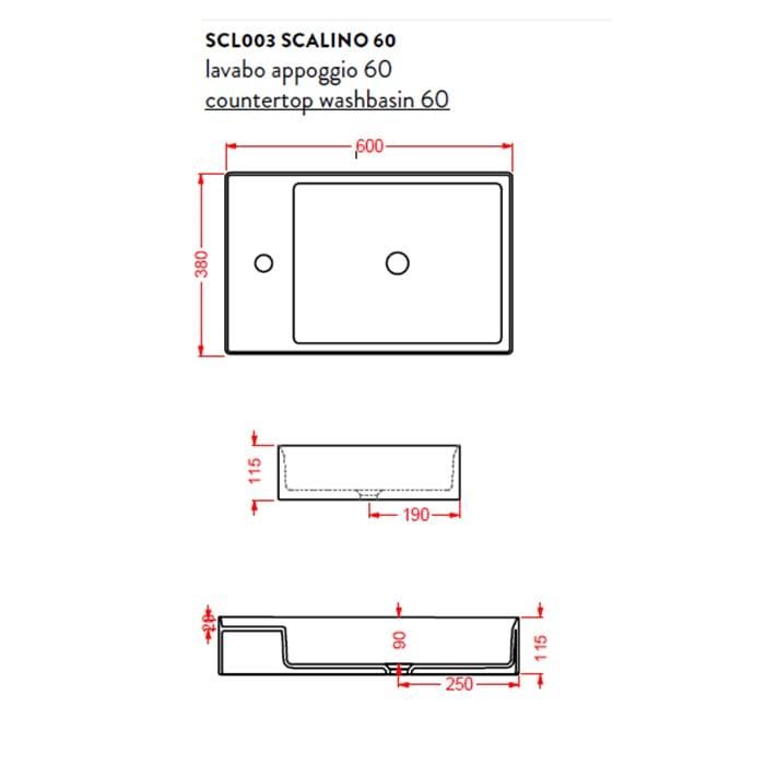 Раковина накладная Artceram Scalino SCL003 05 00 bi matt 60x38