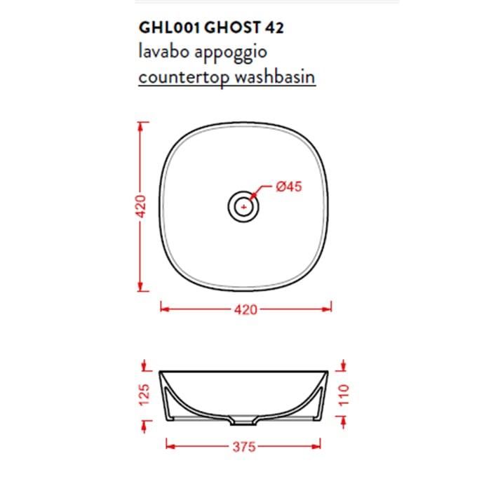 Раковина накладная Artceram Ghost GHL001 01 00 bi*0 42х42