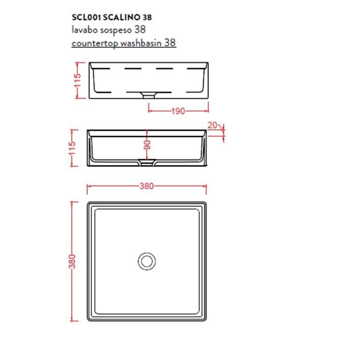 Раковина накладная Artceram Scalino SCL001 01 00 bi 38х38