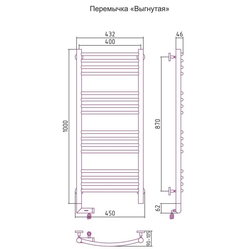 Полотенцесушитель электрический Сунержа Богема 2.0 выгнутая перемычка левый 00-5202-1040 100x40