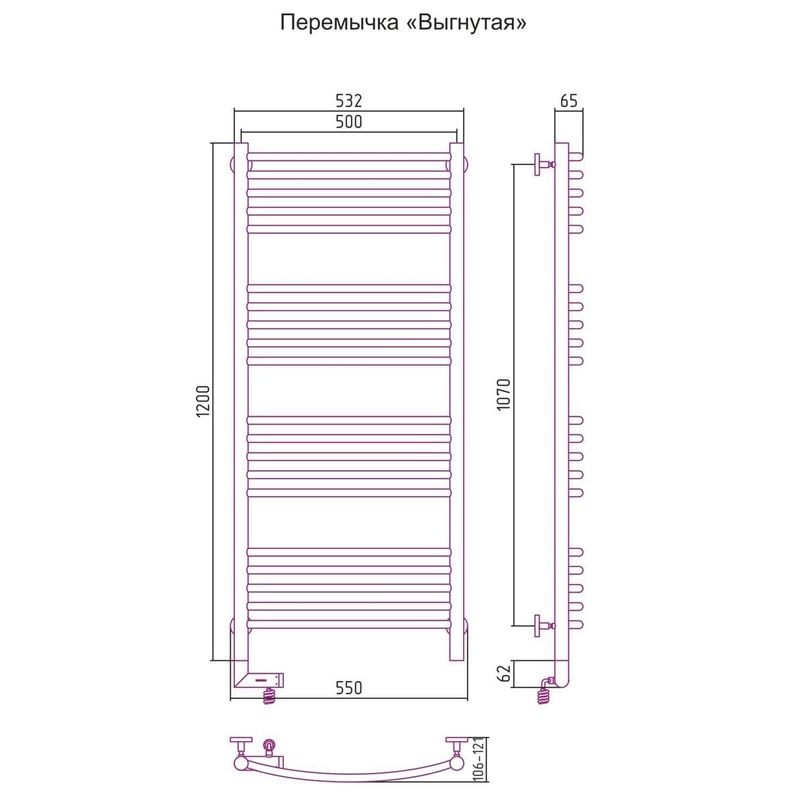 Полотенцесушитель электрический Сунержа Богема 2.0 выгнутая перемычка левый 00-5202-1250 120x50