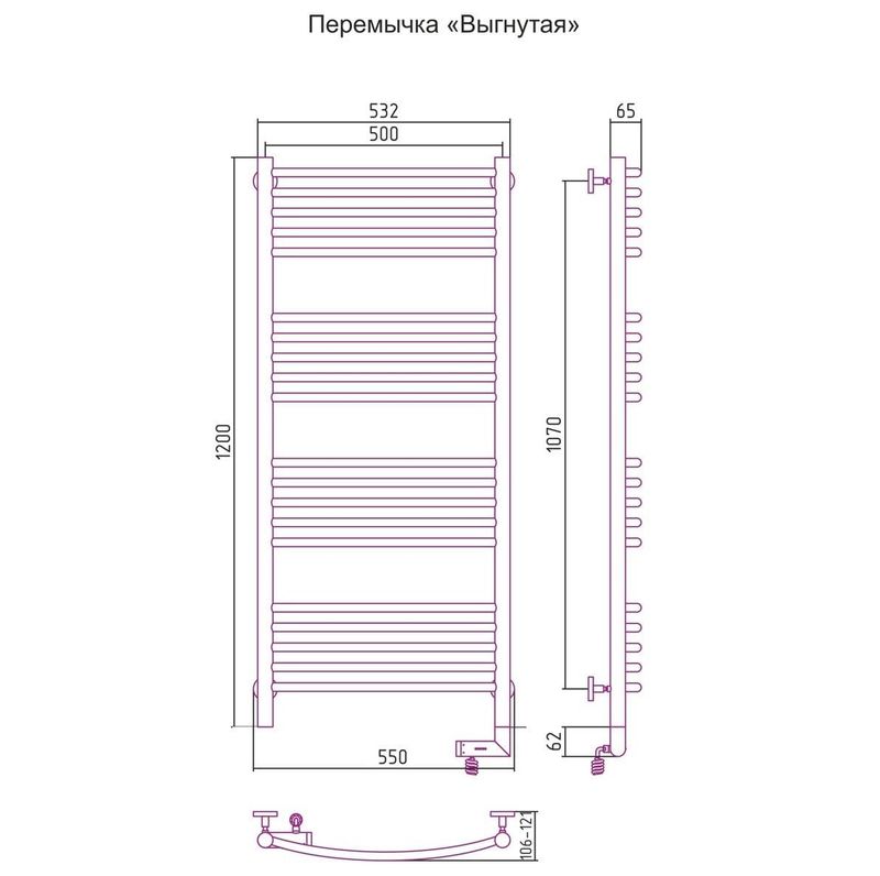 Полотенцесушитель электрический Сунержа Богема 2.0 выгнутая перемычка правый 00-5203-1250 120x50