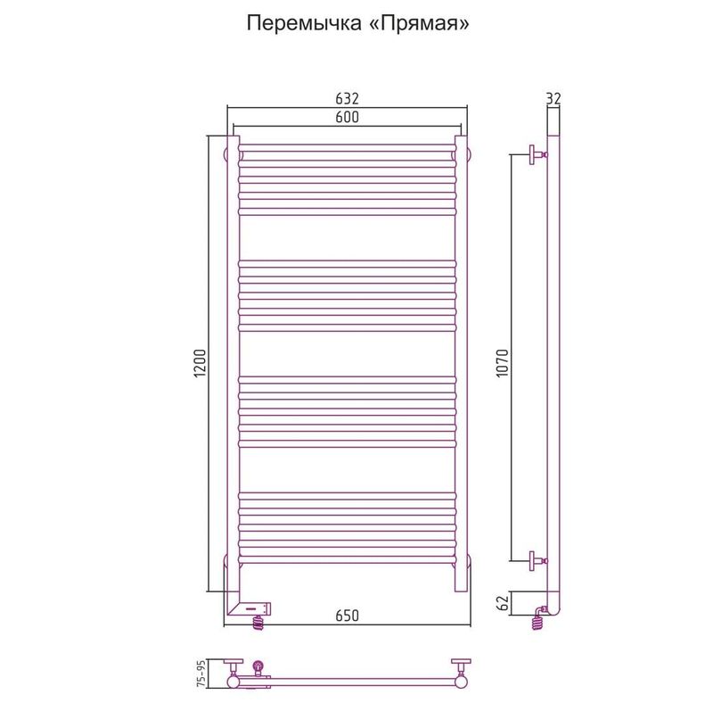 Полотенцесушитель электрический Сунержа Богема 2.0 прямая перемычка левый 071-5204-1260 120x60