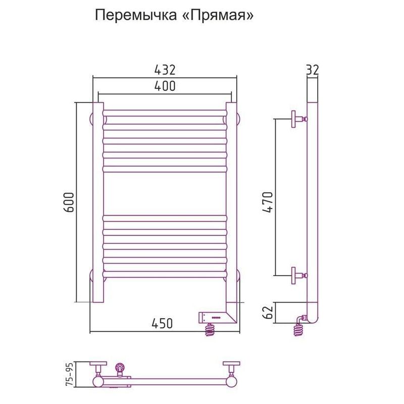 Полотенцесушитель электрический Сунержа Богема 2.0 прямая перемычка правый 05-5205-6040 60x40