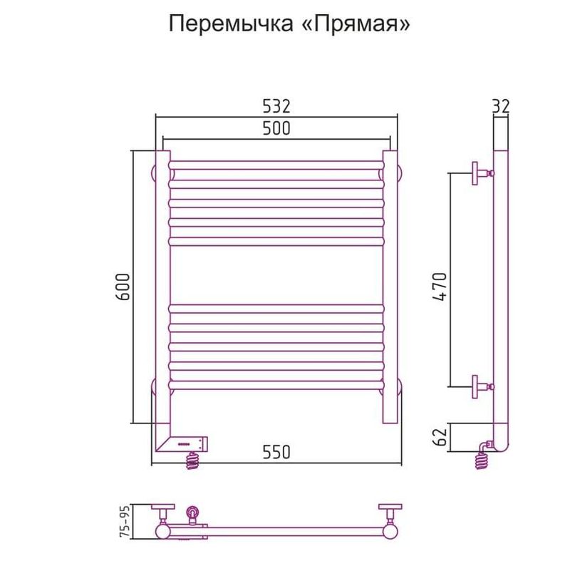 Полотенцесушитель электрический Сунержа Богема 2.0 прямая перемычка левый 30-5204-6050 60x50