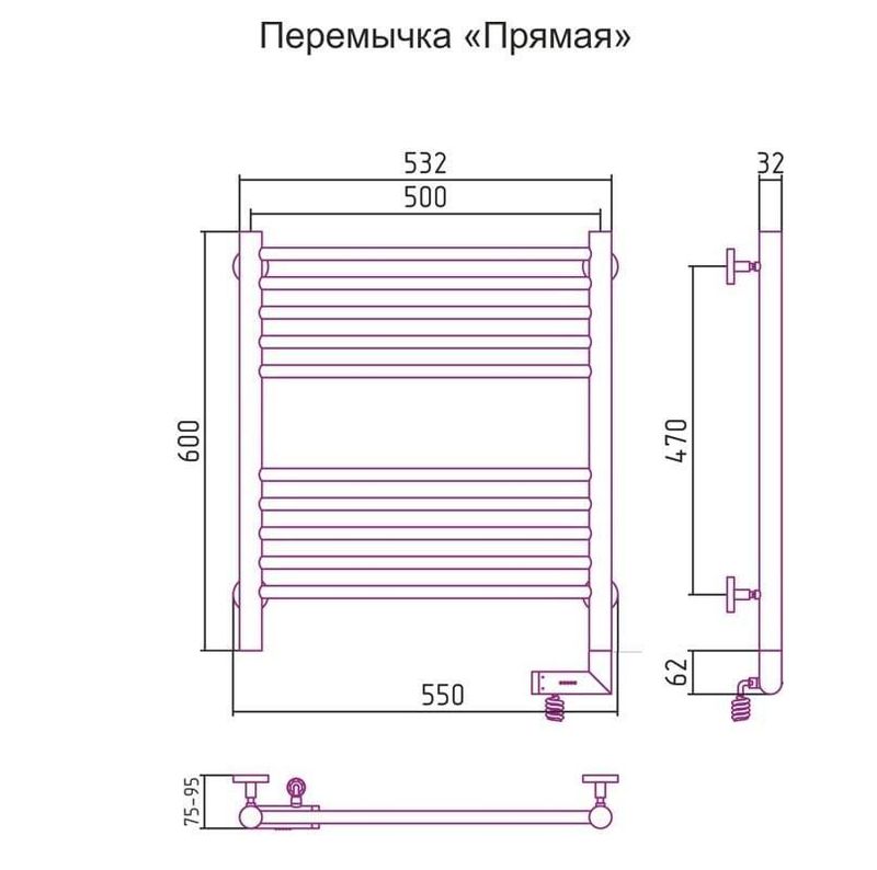 Полотенцесушитель электрический Сунержа Богема 2.0 прямая перемычка правый 00-5205-6050 60x50