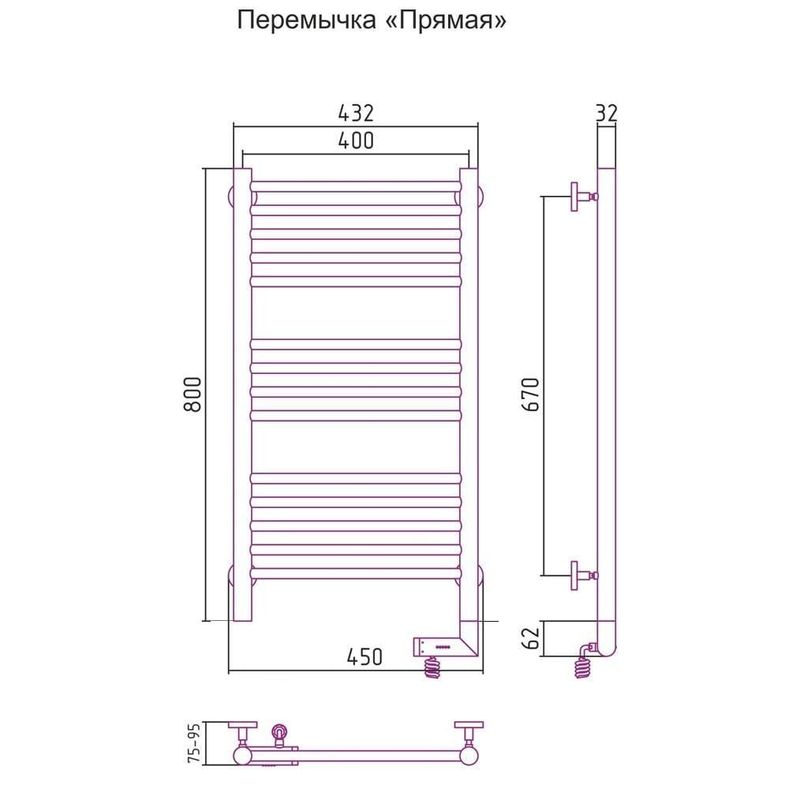 Полотенцесушитель электрический Сунержа Богема 2.0 прямая перемычка правый 00-5205-8040 80x40