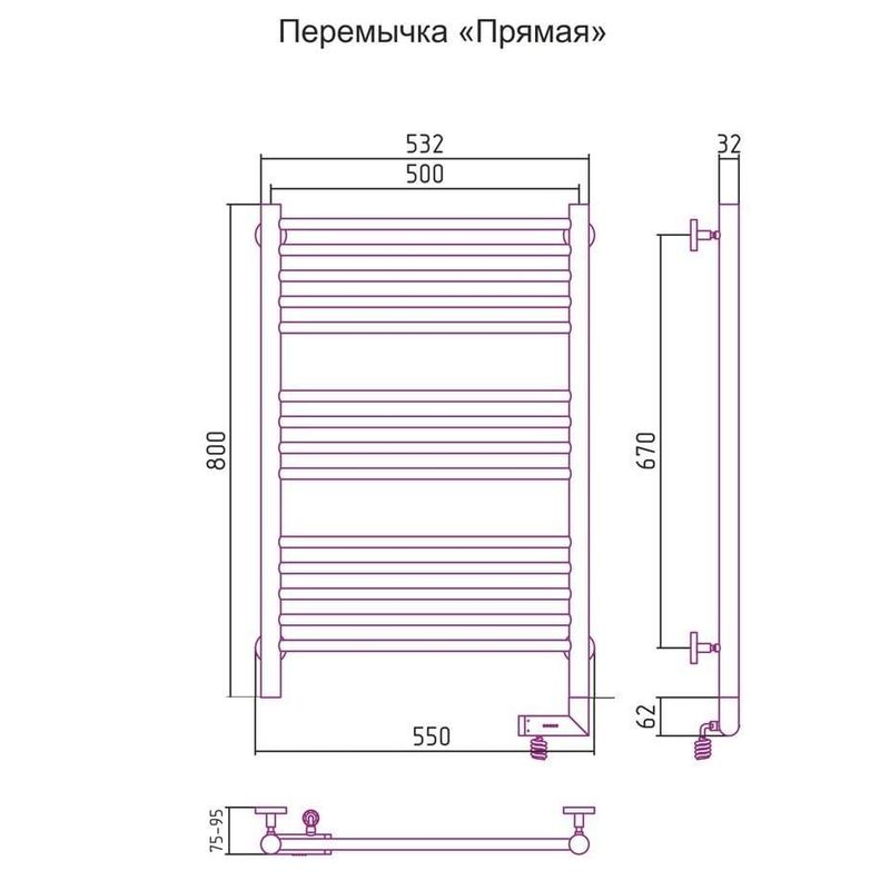 Полотенцесушитель электрический Сунержа Богема 2.0 прямая перемычка правый 00-5205-8050 80x50