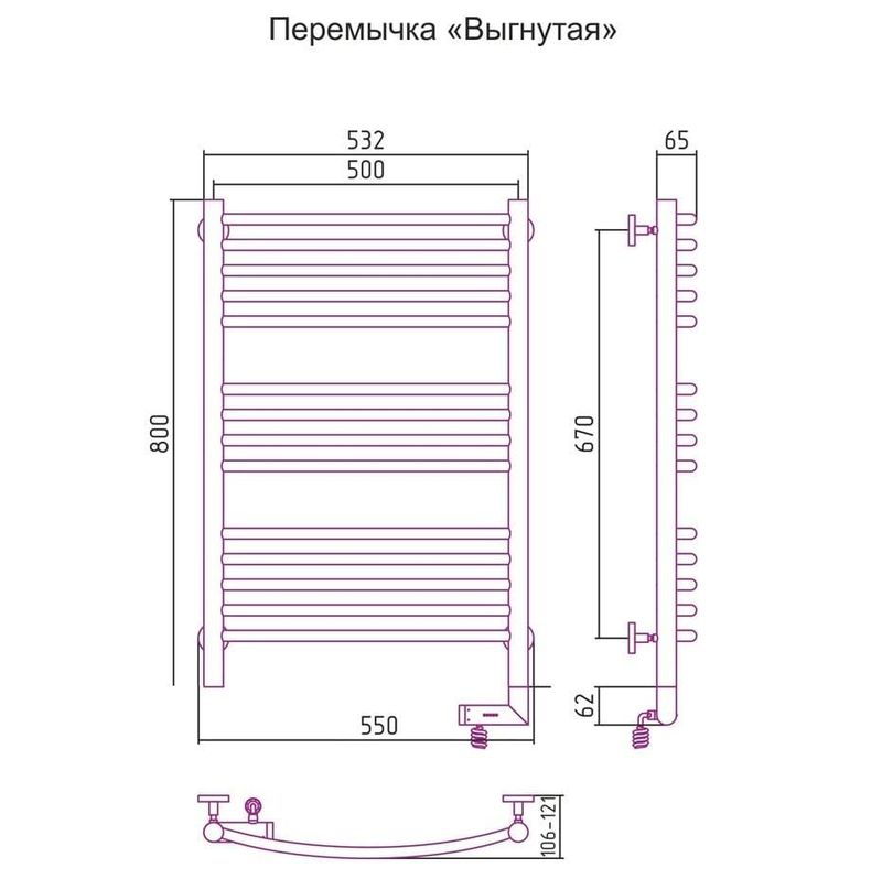 Полотенцесушитель электрический Сунержа Богема 2.0 выгнутая перемычка правый 00-5203-8050 80x50