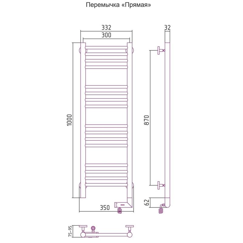 Полотенцесушитель электрический Сунержа Богема 2.0 правый 00-5205-1030 100x30