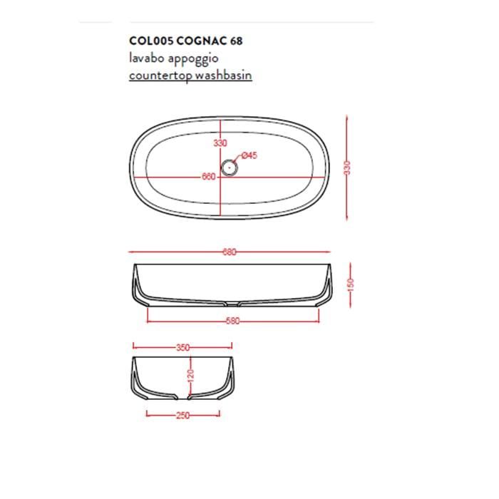 Раковина накладная Artceram Cognac COL005 01 00 bi 68х35