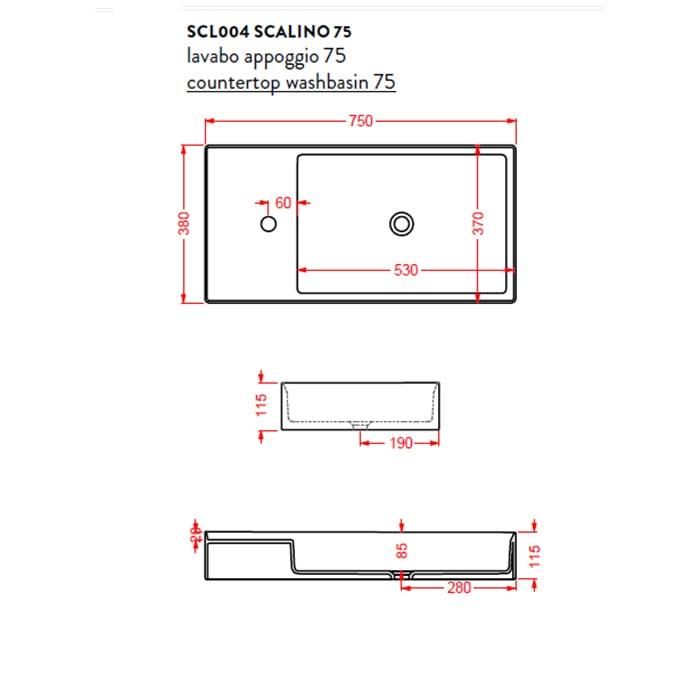 Раковина накладная Artceram Scalino SCL004 01 00 bi 75х38