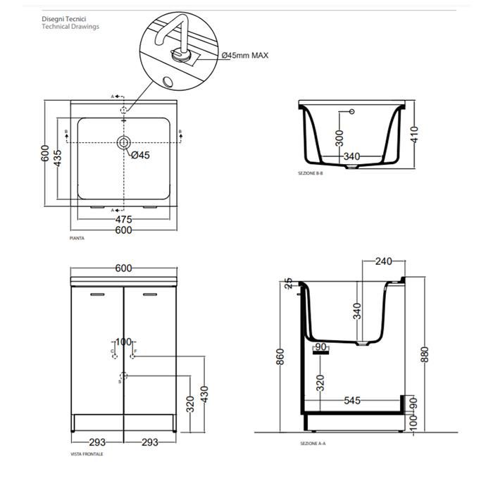 Комплект для постирочной Kerasan Comunita Aquadom 029401*0 60х60