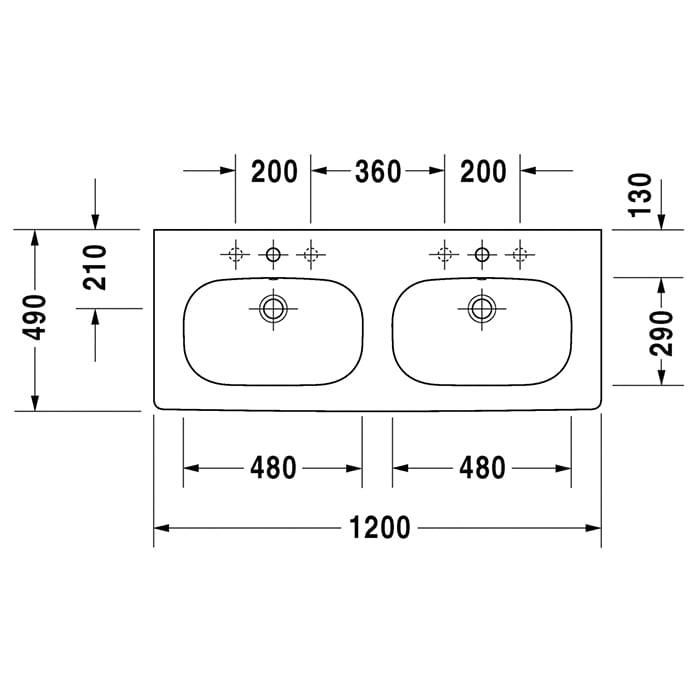 Раковина двойная для мебели Duravit D-Code 03481200302 120x49