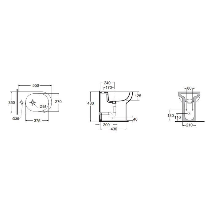 Биде напольное Azzurra Nuvola NUBIT000048MBI /(NUV500/48 bi)*1 55х35