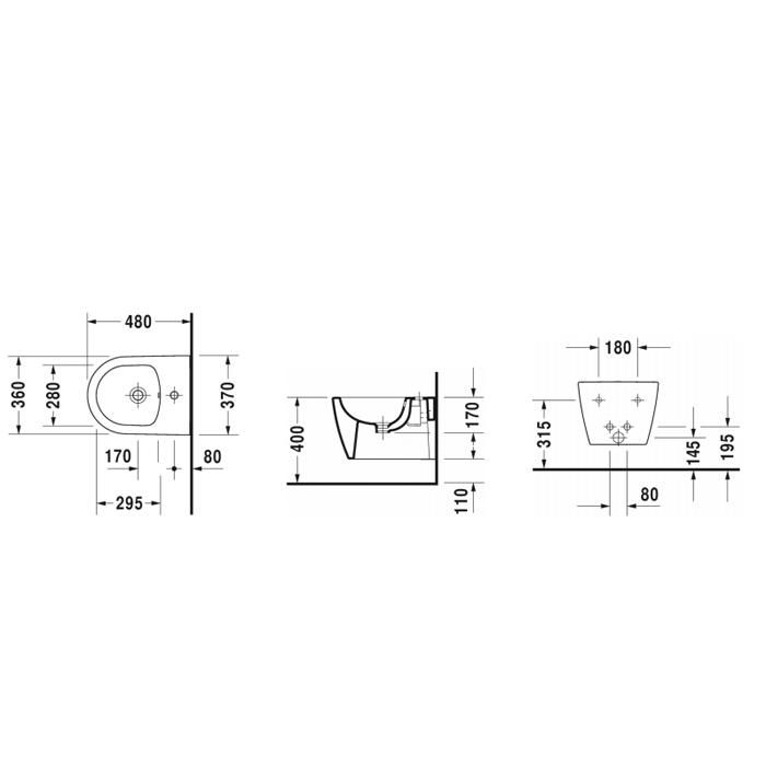 Биде подвесное компакт Duravit ME by Starck 2290150000 48x37