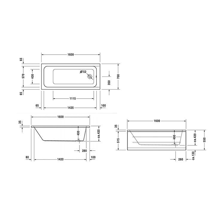 Ванна встраиваемая Duravit D-Code 700095000000000 150х75
