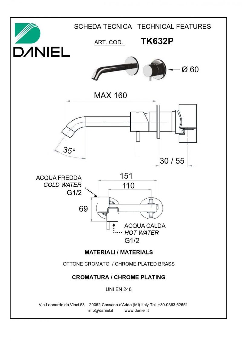 Cмеситель для раковины цвет черный мат. Daniel Tokyo TX632P-15