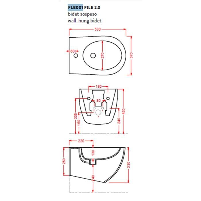 Биде подвесное Artceram File FLB001 16 00 blu zaffiro 52х36