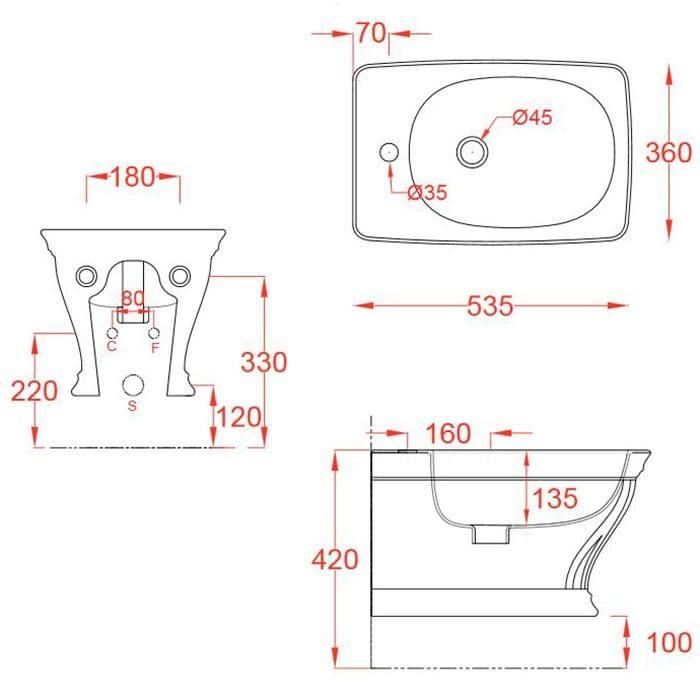 Биде подвесное Artceram Civitas CIB001 01 00 bi*1 54х36