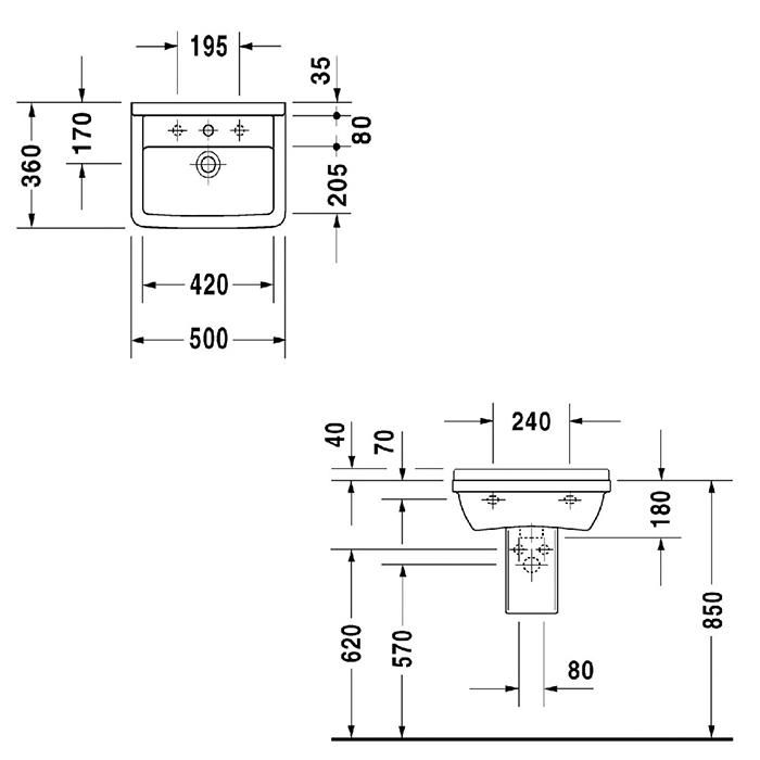 Раковина подвесная Duravit Starck 3 0300500000 50x36