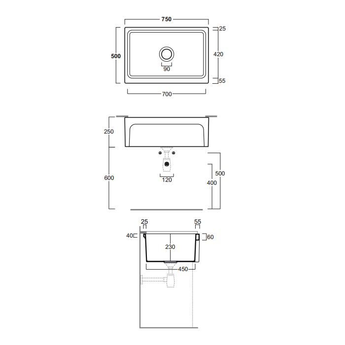 Раковина накладная Simas Top e lavabi d'Arredo Q500bi 75х50